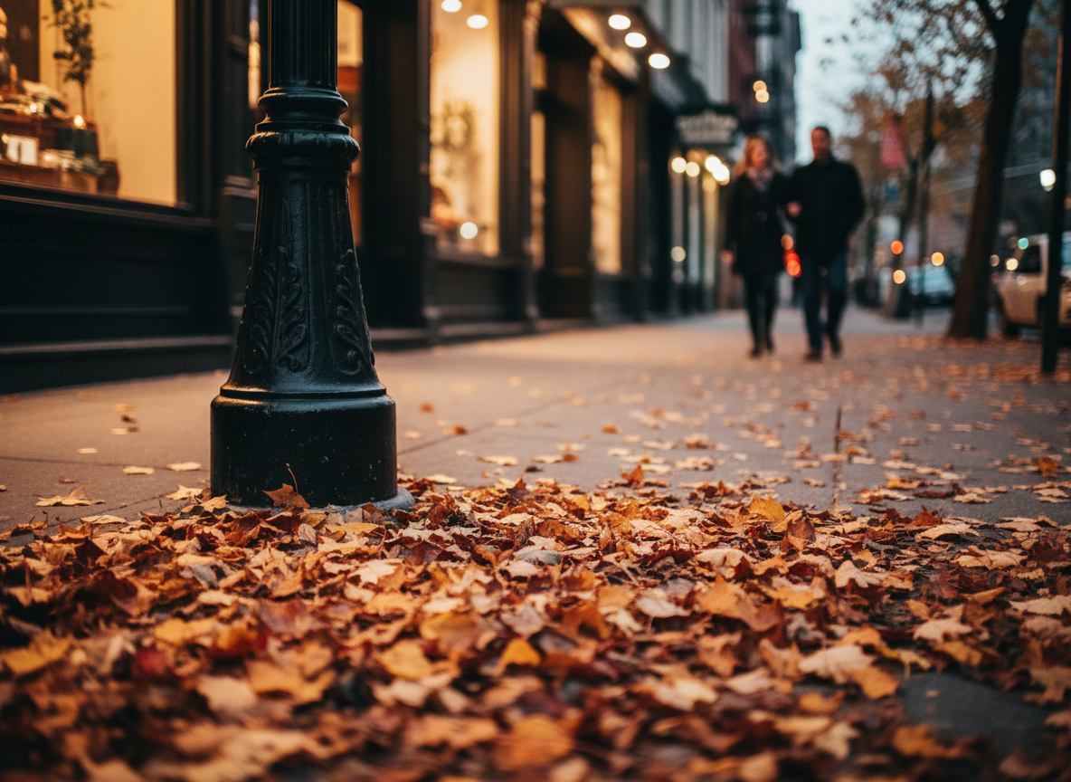 Autumn evening on Broadway near 81st Street, Upper West Side storefronts
